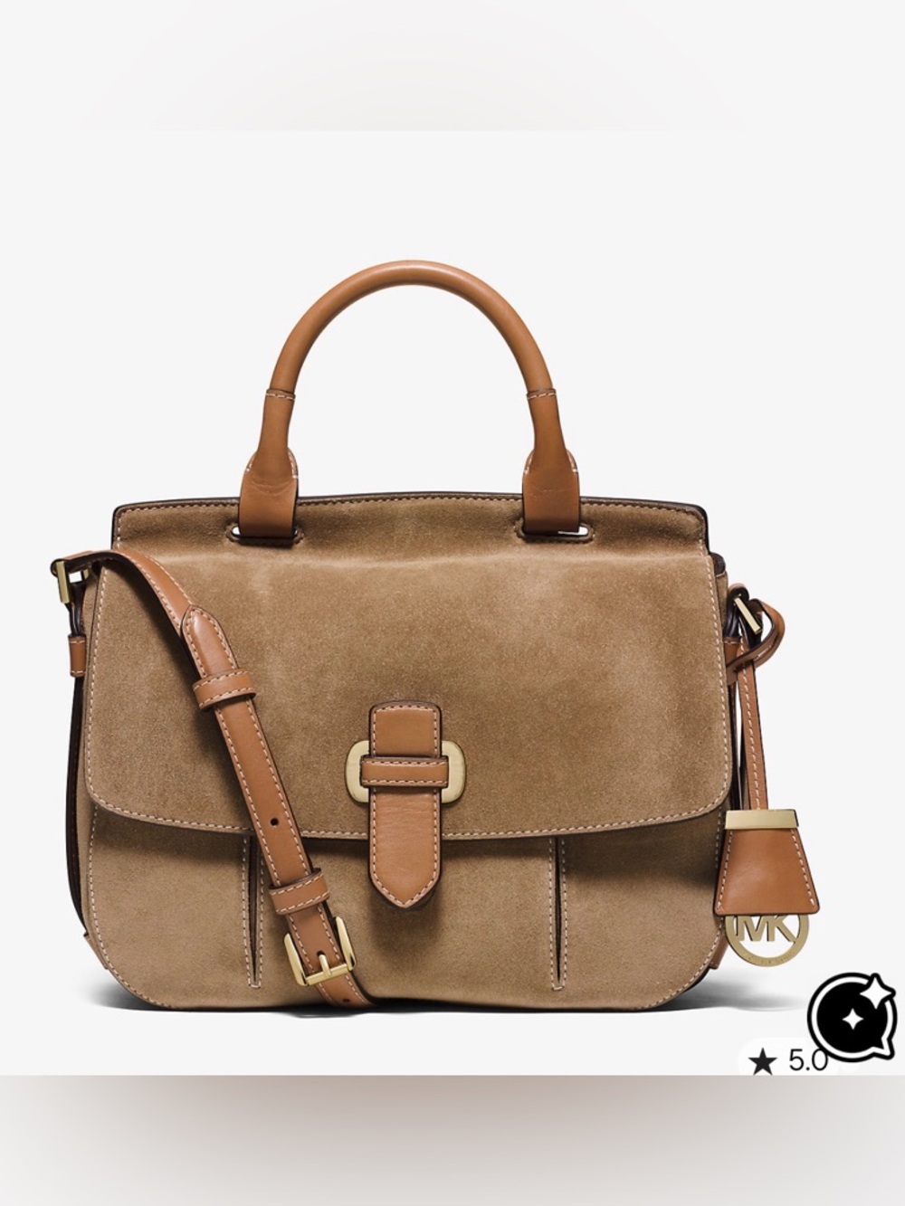 Michael Kors Suede Satchel with Tan Leather Trim - Picture 7 of 16